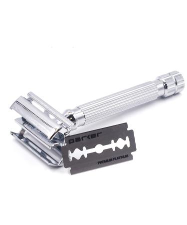 Parker Safety Razor Model 82R - Deluxe Chrome Heavyweight Twist-to-Open Butterfly Razor + 5 Double Edge Blades | International Shipping - Buy Online on GoSupps.com