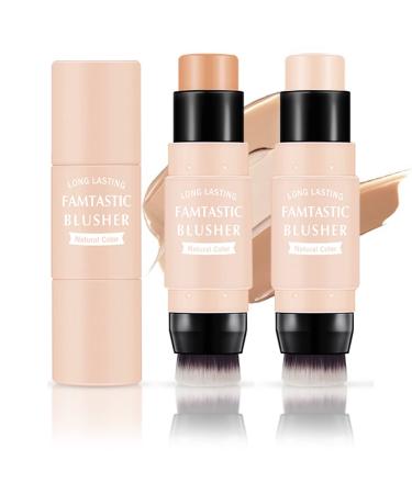 2Pcs Contour Highlight Stick, 2 in 1 Cream Contour Highlight Stick Moisturize Highlighter and Bronzer Pen Contour Stick With Built-In Blending Brush, Long Lasting & Smooth, Blends Easily Face Makeup Highlight & Contour set