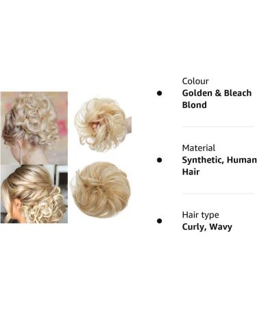 Golden & Bleach Blond Updo Ponytail Hair Extension | Messy Bun Scrunchie Curly Wavy Hairpiece for Women - 35g - Buy Online on GoSupps.com