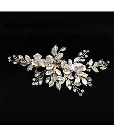 Wedding Hair Clip Rhinestone Hair Clip Hair Accessories for Women and Girls Handmade Bridal Headpiece Hair Pins Flower Crystal Barrette for Wedding Party Bridesmaid Hair Piece (Gold) - Buy Online on GoSupps.com