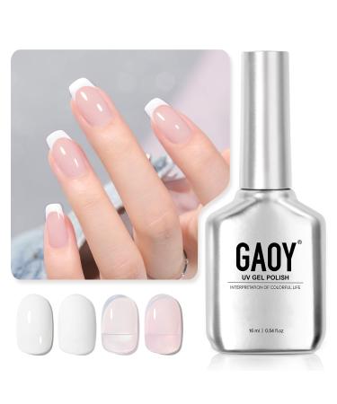 GAOY Jelly Pink White Gel Nail Polish French Manicure 16ml 2 Colors 1352 1002 Sheer Nude Soak Off UV Gel Polish Set for Nail Art DIY at Home Pink Clouds