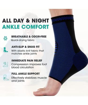 Modvel Foot & Ankle Brace Socks - Compression Sleeve for Sprained Ankles Tendonitis & Arthritis - Unisex Sports Support - Blue/Black Large - Buy Online on GoSupps.com
