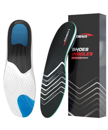 Arch Support Shoe Insoles for Men and Women Full Length Gel Foot Inserts for Work Boot Standing All Day Sports Running Walking Sneakers US Women's 7-9/Men's 5.5-7.5 White/Blue/Black