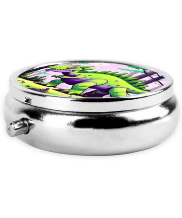 Green Dinosaur Round Pill Box | 3 Compartments Portable Organizer for Travel & Purse - Buy Online on GoSupps.com