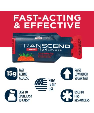 Transcend Strawberry Glucose Gel Packs - 15 Pack (1.1oz Each) | FSA/HSA Eligible, Blood Sugar Support for Diabetics | Fast-Acting 15g Dose | Made in USA - Buy Online on GoSupps.com