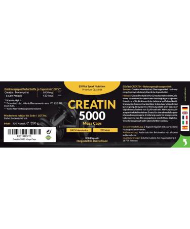 Buy Creatin 5000 Mega Caps - 5000mg Creatine Monohydrate 300 Vegan Capsules Workout Booster Halal & Vegan - International Shipping Available - Buy Online on GoSupps.com