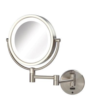 Jerdon Sharper Image Wall-Mounted Lighted Sensor Makeup Mirror - Two-Sided Makeup Mirror with 8X Magnification & Swivel Design - 8.5-Inch Diameter Mirror in Nickel Finish - Model JRT9500NL