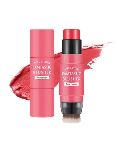 Cream Blush Stick With Brush Waterproof 3 In 1 Multi Blush Lightweight Long-Lasting Blush Makeup Stick Easy To Use for Cheek Blush Lip Tint Eye Shadow Cream Blush Stick Suitable for All Skin(2Rose Pink)