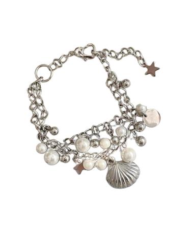 Oralgo's handmade natural pearl bracelet unique shell pearl pendant hand chain jewelry adjustable pearl bracelet chain for parties stainless steel