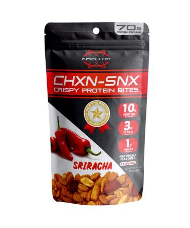 CHXN-SNX Crispy Protein Bites, Sriracha with Peanuts and Almonds, 7 Servings, 70 Gram of Protein Per Bag, 7.4 Ounce