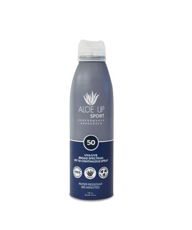 Aloe Up Sport SPF 50 Sunscreen Spray - Unscented Sunscreen Spray Protects from UV with Aloe/Quick-drying  Non-greasy Spray Safe for Face or Body/Reef Safe  made in USA / 6 oz
