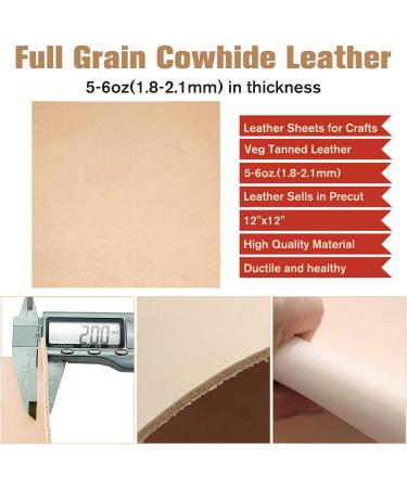 Thick 1.8-2.1mm Veg Tan Leather Sheets - Full Grain Cowhide for Crafts 12x12 - Buy Online on GoSupps.com