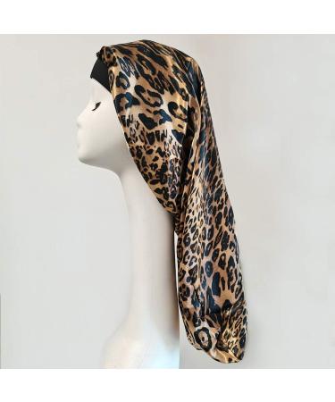 2PCS Satin Bonnet Set for Extra Long Braids & Dreadlocks - Night Caps for Women with Curly Hair, Locs, and Twists (Black & Leopard) - Buy Online on GoSupps.com
