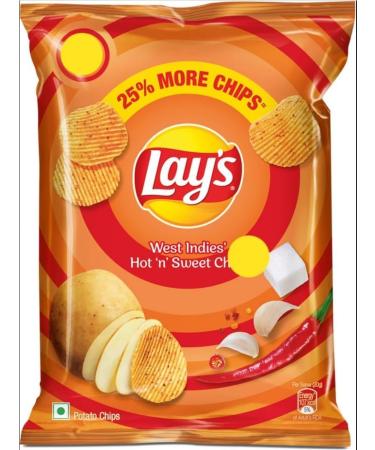 Lays Potato Chips (West Indies Hot and Sweet Chilli) Flavor (50 Gram) - Slow-Cooked Potato Crunchy Chips & Snacks (Pack of 4) - Buy Online on GoSupps.com