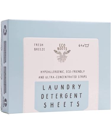ECO ROOTS Laundry Detergent Sheets 64 loads | ECO FRIENDLY Natural Fresh Breeze Scent Washer Sheet Liquidless Travel Size Laundry Strips Detergent Zero Waste Sheets Plastic Free Sustainable Products