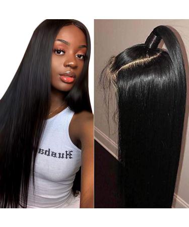 Muokass 4x4 HD Lace Closure Wigs Human Hair 180% Density Straight Brazilian Virgin Hair Lace Front Wigs Human Hair Wigs For Black Women Human Hair Glueless Wigs Human Hair Pre Plucked With Elastic Bands Natural Color 18 ...