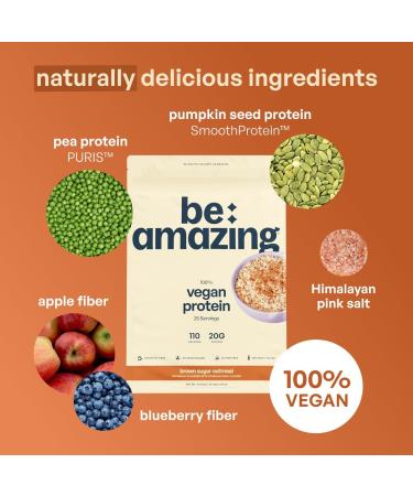 BE AMAZING Vegan Protein Powder, Brown Sugar Oatmeal, 20g Plant Based Protein with Prebiotic Fiber, Low Carb, Dairy and Gluten Free Shake Mix, No Added Sugar, 29.3 oz, 25 Servings - Buy Online on GoSupps.com