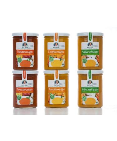 Ralf Moll Fasting soups |6x380ml organic soup in glass |Losing weight with soup interval fasting fasting cure souping |Tomate carrot sweet potato