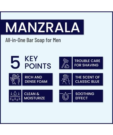 Manzrala All-in-One Bar Soap for Men - Natural Ingredients | Luxurious Blue Scent | 4.23oz (Pack of 3) - Buy Online on GoSupps.com