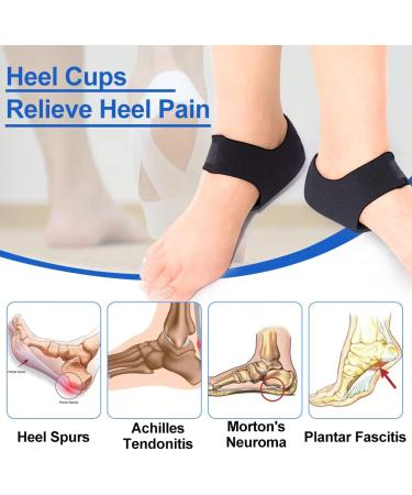 Plantar Fasciitis Relief Heel Cups for Men & Women | Shock Absorption Heel Cushions & Protectors for Heel Pain Spur & Cracked Heels - Sizes W 6-9.5 / M 5-8.5 - Black - Buy Online on GoSupps.com
