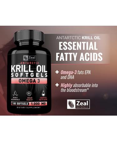 Antarctic Krill Oil 1000mg - 180 Softgels | Omega 3 Supplement with EPA, DHA & Astaxanthin | Joint, Brain & Heart Support | 3 Month Supply - Buy Online on GoSupps.com