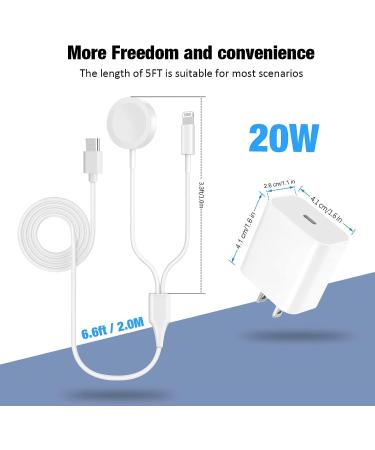 20W PD Magnetic USB C Watch Charger for iPhone & Apple Watch | 2 in 1 Portable Cord - White | Compatible with iWatch Series 8 7 6 SE 5 4 - Buy Online on GoSupps.com