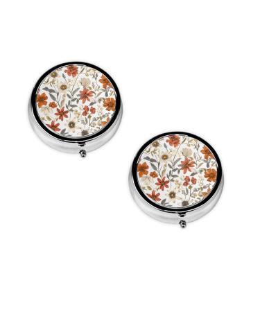 Retro Flower Printed Mini Round Pill Box Pill Box 3 Compartment Medicine Pill Case Pill Organizer Travel Pillbox Portable Pill Box for Pocket Home Office Use