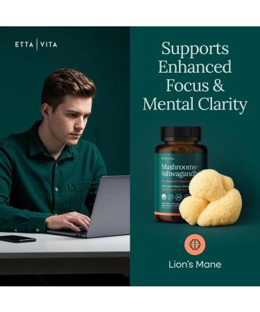 USDA Organic Lions Mane Supplement Capsules with Ashwagandha Chaga Reishi Cordyceps Turkey Tail (18 600mg/serv) 10x Adaptogenic Mushroom Complex as Focus Supplement - Energy Immunity & Nootropic - Buy Online on GoSupps.com
