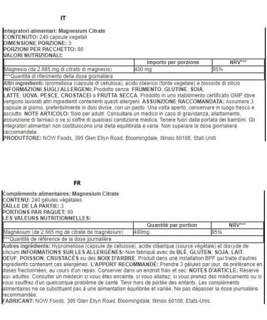 Now Foods Magnesium Citrate 400mg 240 Vegan Softgels - Buy Online on GoSupps.com