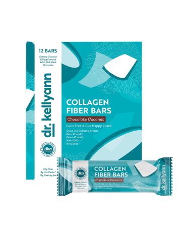 Keto Collagen Fiber Bar by Dr. Kellyann - High Fiber  Low Carbs - Gluten Free  Non-GMO & No Artificial Sweeteners - Perfect Keto & Paleo Snack with Creamy Coconut Dipped in Dark Chocolate (12 bars)