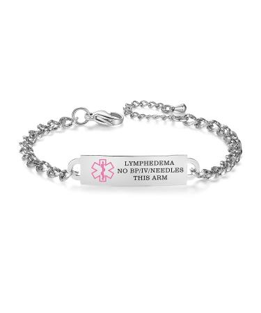 Medical Alert Bracelets for Women Adjustable Personalized Free Engrave Medical ID Bracelets 6.5-8 Inch SILVER lymphedema alert