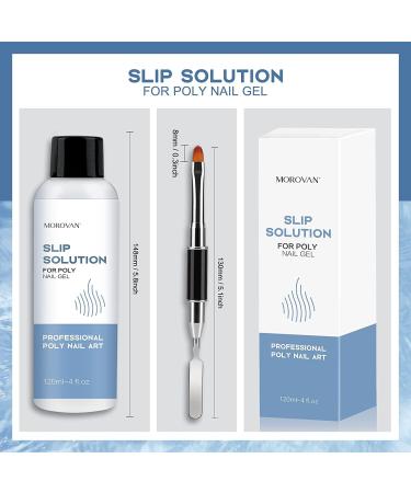 Morovan Poly Gel Slip Solution: 120ml Nail Extension Gel Liquid Anti stick Gel Solution with Brush Cup Nail Cleaner Nail Tips Clip Poly Nail Gel Liquid Solution for Beginners Easy DIY Poly Gel Nail - Buy Online on GoSupps.com