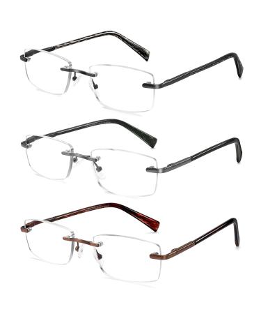 Rimless Reading Glasses for Men Women 1.25x Anti UV Blue Light Reading Glasses Men Women 3 Colors HD Mens Reading Glasses Spring Hinge Blue Light 1.25x