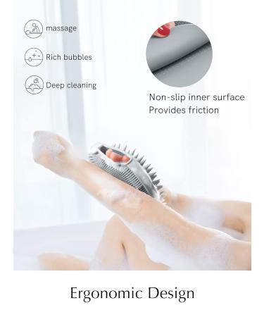 HEETA 2 Pack Silicone Body Scrubber and Hair Shampoo Brush 2 in 1 - Scalp Massager Exfoliating Brush for Skin and Scalp Care - Grey & Yellow - Buy Online on GoSupps.com