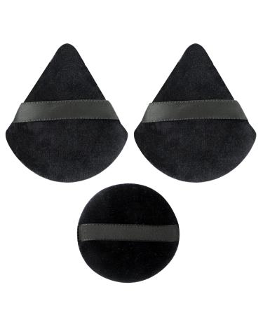 Wellehomi Makeup Powder Puffs Triangle Velour Powder Puffs with Round Powder Puffs Apply for Daily Makeup Such as Foundation Cream Blush (Black) Black 3pcs