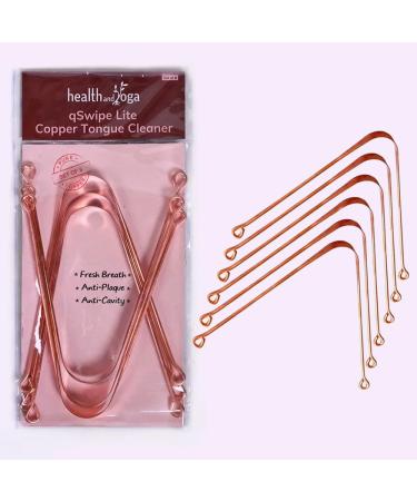 HealthAndYoga qSwipe Lite Copper Tongue Cleaners - Relief for Bad Breath and Oral Hygiene (Set of 6) Set of 6 Copper
