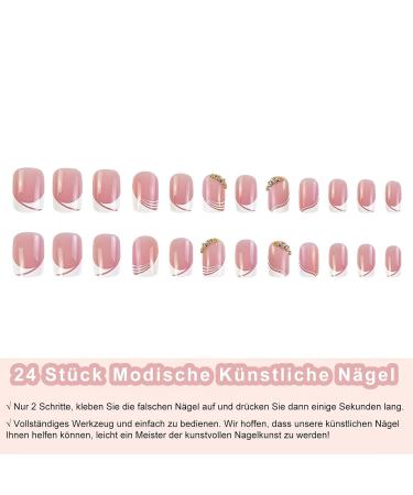 Mrcuvaryas French Press On Nails - 24 Glossy Acrylic Self-Adhesive Nail Tips with Rhinestones for Women & Girls - Buy Online on GoSupps.com