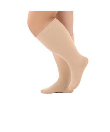 Plus Size Compression Socks Wide Calf Compression Socks for Women Men Circulation Support 04XL Medical Pro Nursing Compression Sock graduated compression Knee High Extra Large Socks Beige