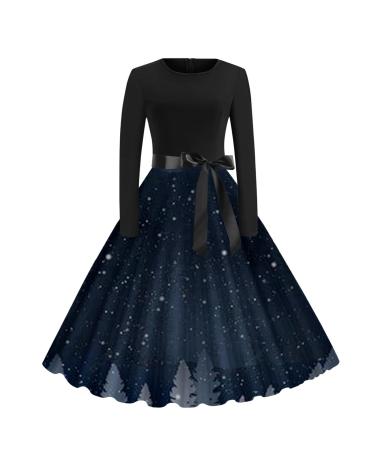 Hanxiulin christmas pullovers long -sleeved Christmas dress sexy round -necked christmas sweater dress sweater long -arm sweatshirts hoodies hoodies with Christmas motif dark blue l