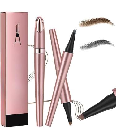 Magic Eyebrow Pencil - 2024 New 3D Waterproof Microblading Eyebrow Pencil Contouring Pen - Natural Long-Lasting Fine Stroke Microblading 4 Tip Eyebrow Pencil (Light Brown+Grey)