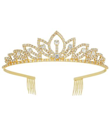 FRCOLOR 1pc Decorative Rhinestone Dress Accessory Princess Headband Shiny Crystal Crowns Party Women Bride Exquisite Comb Girls Trend Bridal Prom Party Baroque Shining Gold Plastic Tiara Small 15x3cm Golden