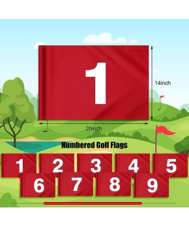 9-Piece Large Numbered Golf Flags Set - 20'' x 14'' Oversize Putting Green Flags - White Numbers 1-9 - 420D Nylon - Yard, Indoor, Outdoor, Backyard, Garden - Buy Online on GoSupps.com