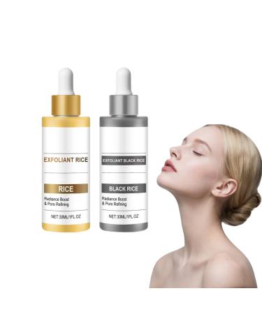 VKaoess Black Rice & White Rice Peeling Serum Gentle exfoliating duo for face and body pore reduction and deep hydration rice exfoliant for all skin types moisturizing 30ml 2 bottles