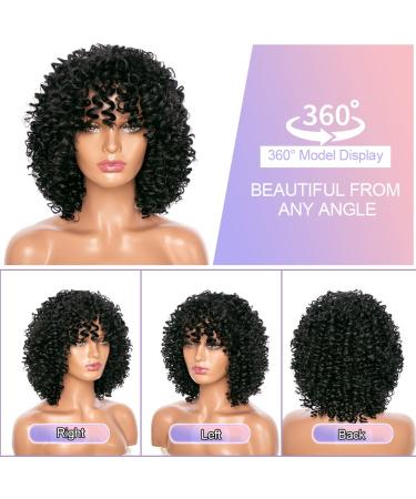 14 Soft Curly Afro Wig with Bangs for Black Women | Premium Synthetic Curly Full Wig for Daily Use - Natural Black 1B - Buy Online on GoSupps.com