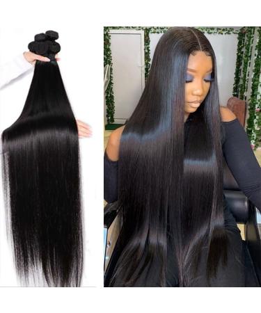 LUXEDIVA Long 26 28 30 30 Inch Straight Weave Hair Brazilian Virgin Remy Silky Hair 4 Bundles Deal 100% Unprocessed Virgin Brazilian Human Hair Bundles Extension Straight Bundle Deals 26/28/30/30 Inch