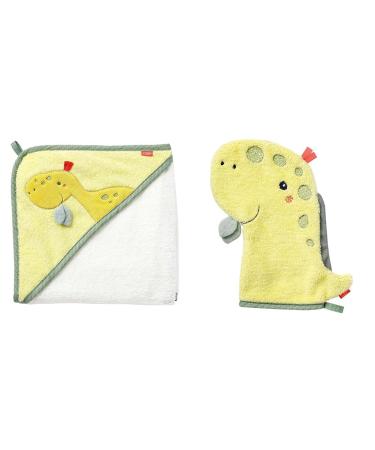Fehn Badag towel Baby Dino - Bathing towel children Poncho made of terry & washcloth dino - washing glove with motif bundle with washcloth dino