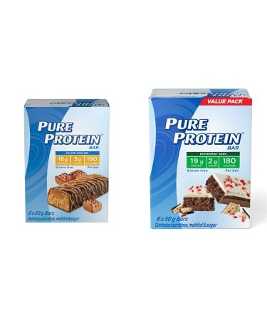 Pure Protein Bars Gluten Free Snack Bars Chocolate Salted Caramel 50 gram 6 Count Multi-colored & Bars Gluten Free Snack Bar Peppermint Bark 50 gram 6 Count