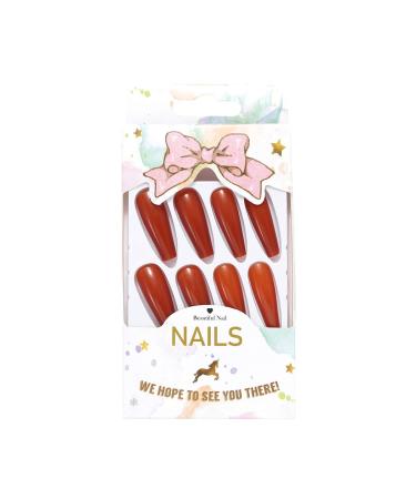 Brishow Coffin Artificial Nails - Long Ballerina Press-On Acrylic Nails 24 Full Cover Pieces for Women & Girls - Buy Online on GoSupps.com