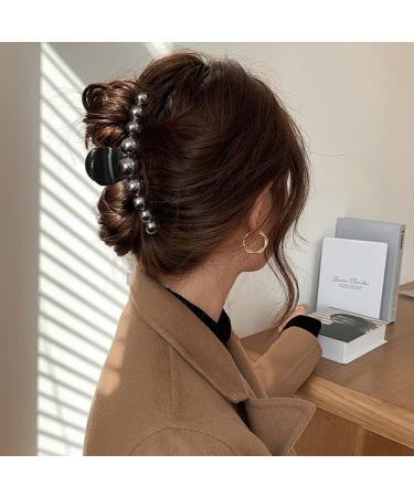 Black Pearl Hair Claw Clip: Elegant Acrylic Hairpin for Women - Large Size Ornamental Banana Barrette with Geometric Rhinestones - 1Pcs - Buy Online on GoSupps.com