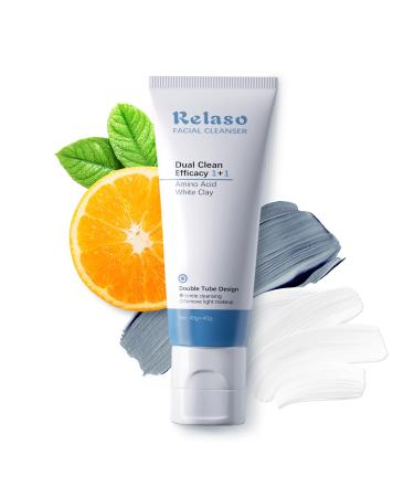Hydrating Facial Cleanser Dual-Tube Face Wash with Amino Acid & White Clay Deep Clean for All Skin Type Sunscreen Removal Oil Control Gentle Foaming pH-Balanced Unscented